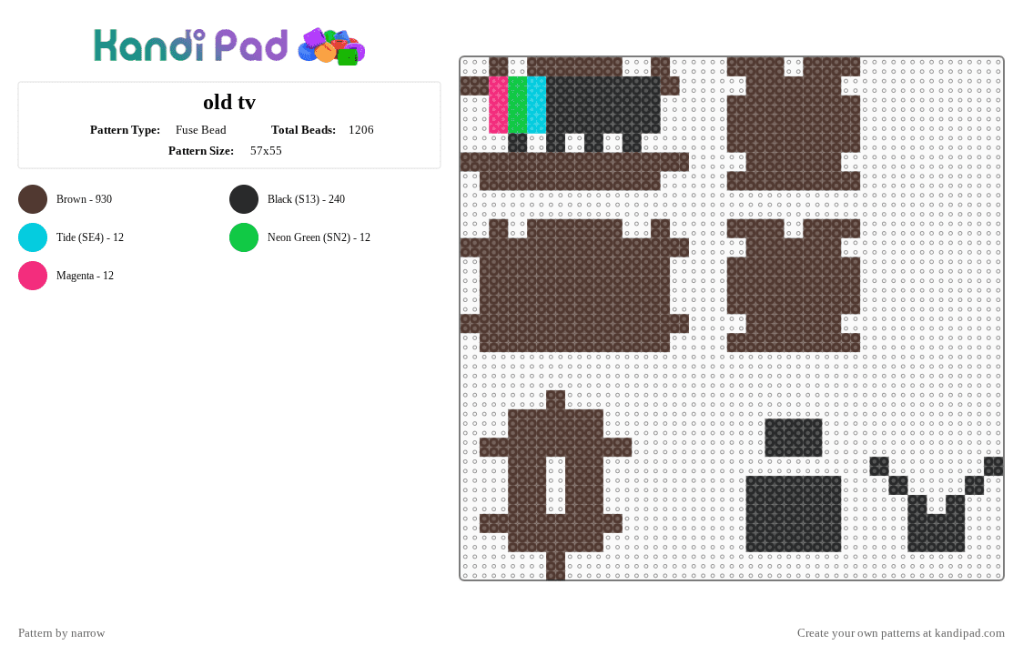 old tv - Fuse Bead Pattern by narrow on Kandi Pad - brown