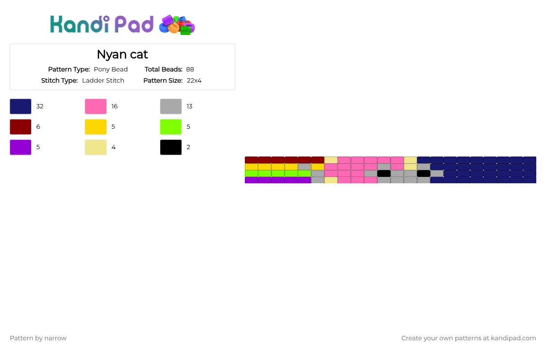 Nyan cat latter cuff - Pony Bead Pattern by narrow on Kandi Pad - purple,pink