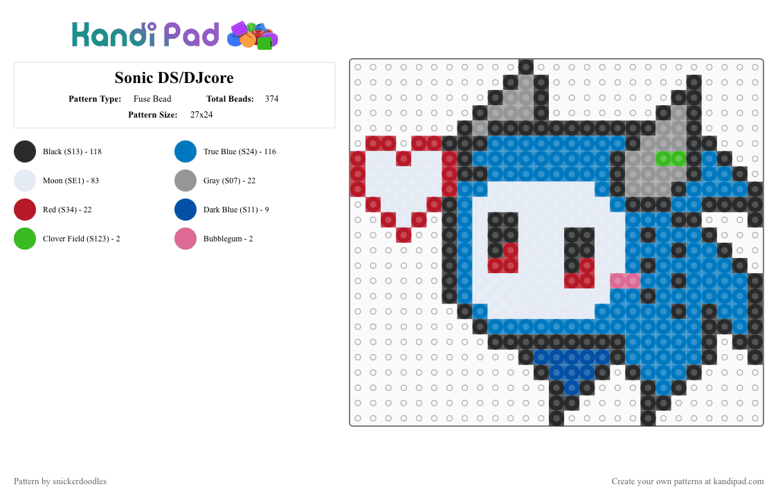 Sonic DS/DJcore - Fuse Bead Pattern by snickerdoodles on Kandi Pad - blue