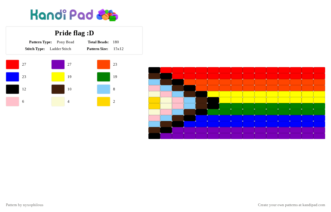 Pride flag :D - Pony Bead Pattern by nyxophilous on Kandi Pad - yellow,red,purple