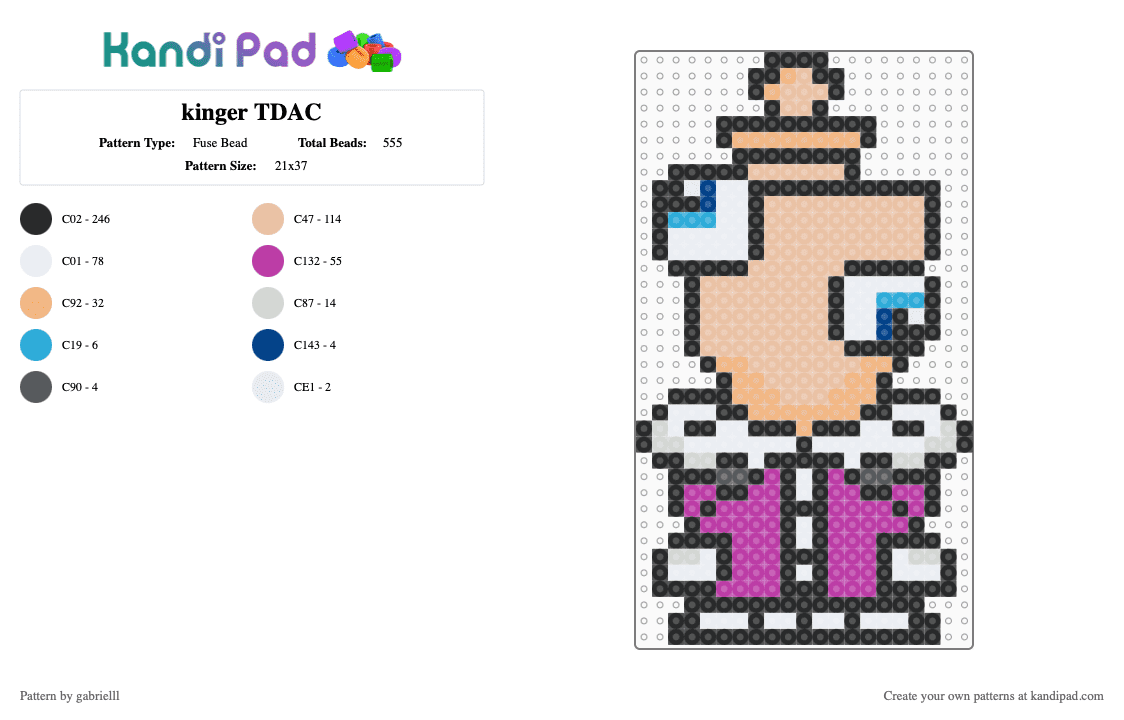 kinger TDAC - Fuse Bead Pattern by gabrielll on Kandi Pad - black,beige,pink