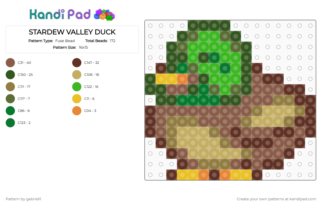 STARDEW VALLEY DUCK - Fuse Bead Pattern by gabrielll on Kandi Pad - brown,tan,gold,green