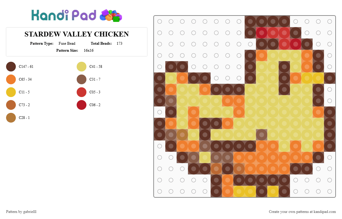 STARDEW VALLEY CHICKEN - Fuse Bead Pattern by gabrielll on Kandi Pad - brown,orange,yellow