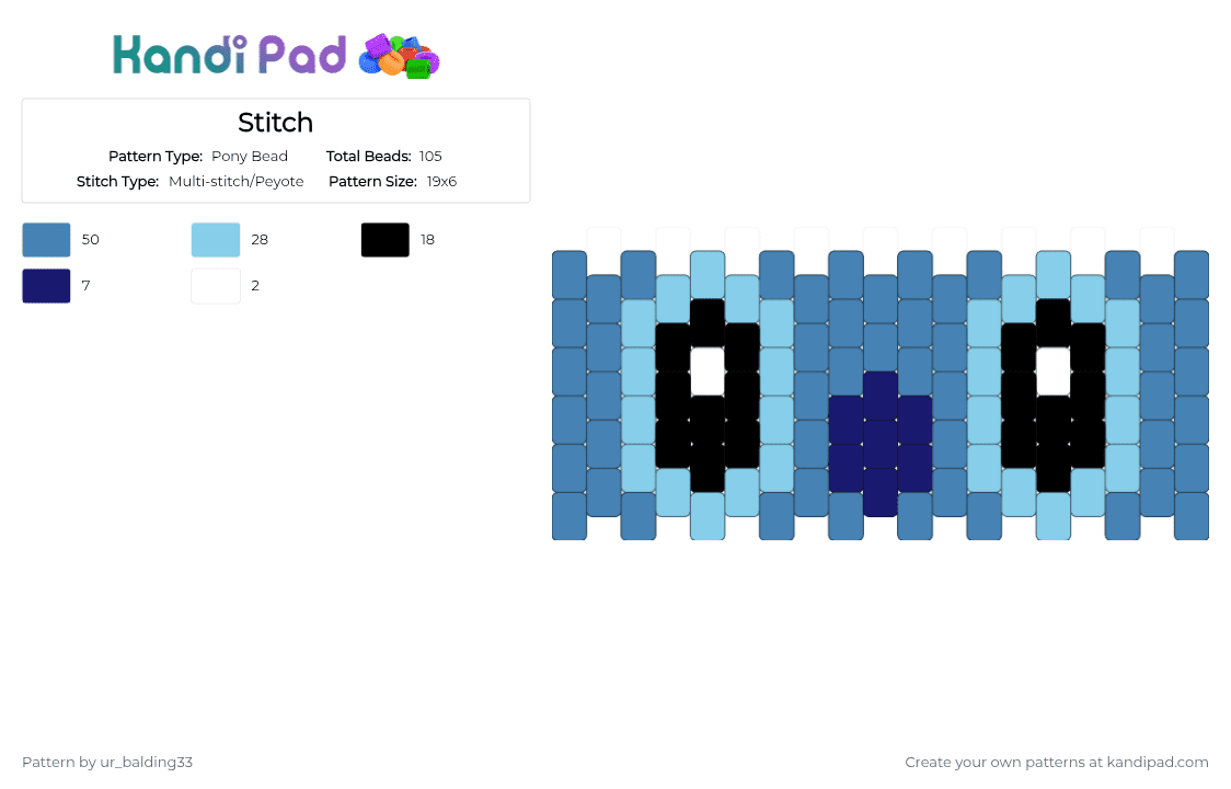 Stitch - Pony Bead Pattern by ur_balding33 on Kandi Pad - blue,light blue