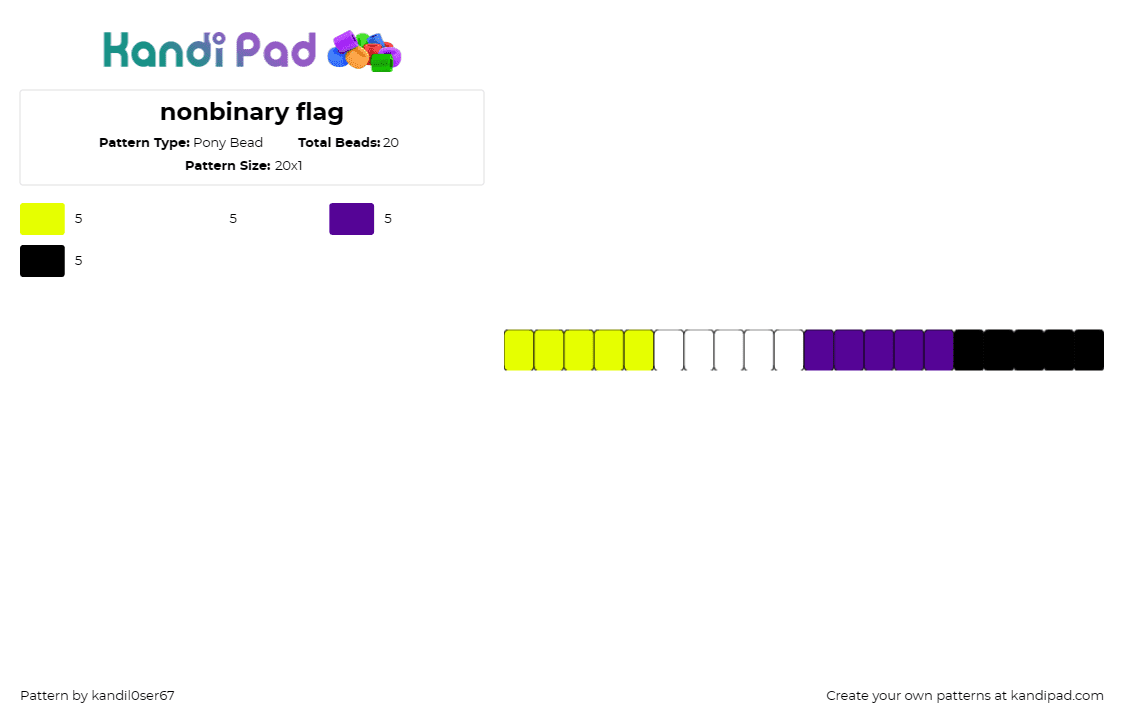 nonbinary flag - Pony Bead Pattern by kandil0ser67 on Kandi Pad - nonbinary,pride,flags,singles