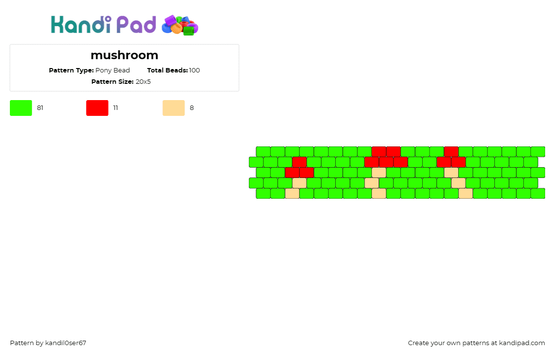 mushroom - Pony Bead Pattern by kandil0ser67 on Kandi Pad - mushrooms,cuff