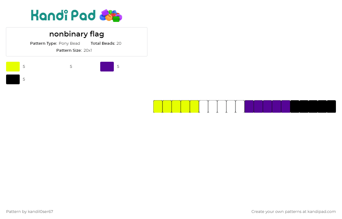 nonbinary flag - Pony Bead Pattern by kandil0ser67 on Kandi Pad - nonbinary,pride,flags,singles