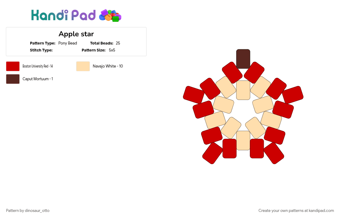 Apple star - Pony Bead Pattern by dinosaur_otto on Kandi Pad - apple, beige, cotdminiatures, food, red, red apple, star, twee, whimsy