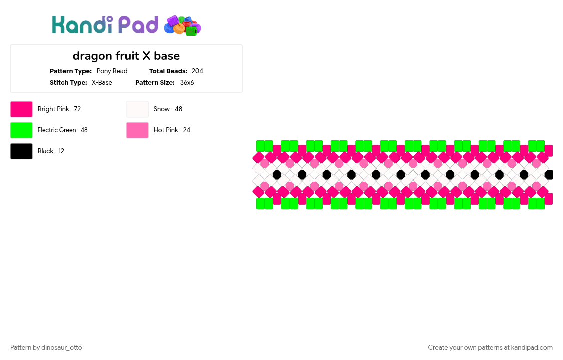 dragon fruit X base - Pony Bead Pattern by dinosaur_otto on Kandi Pad - dragon, dragon fruit, food, fruit, green, pink, x base