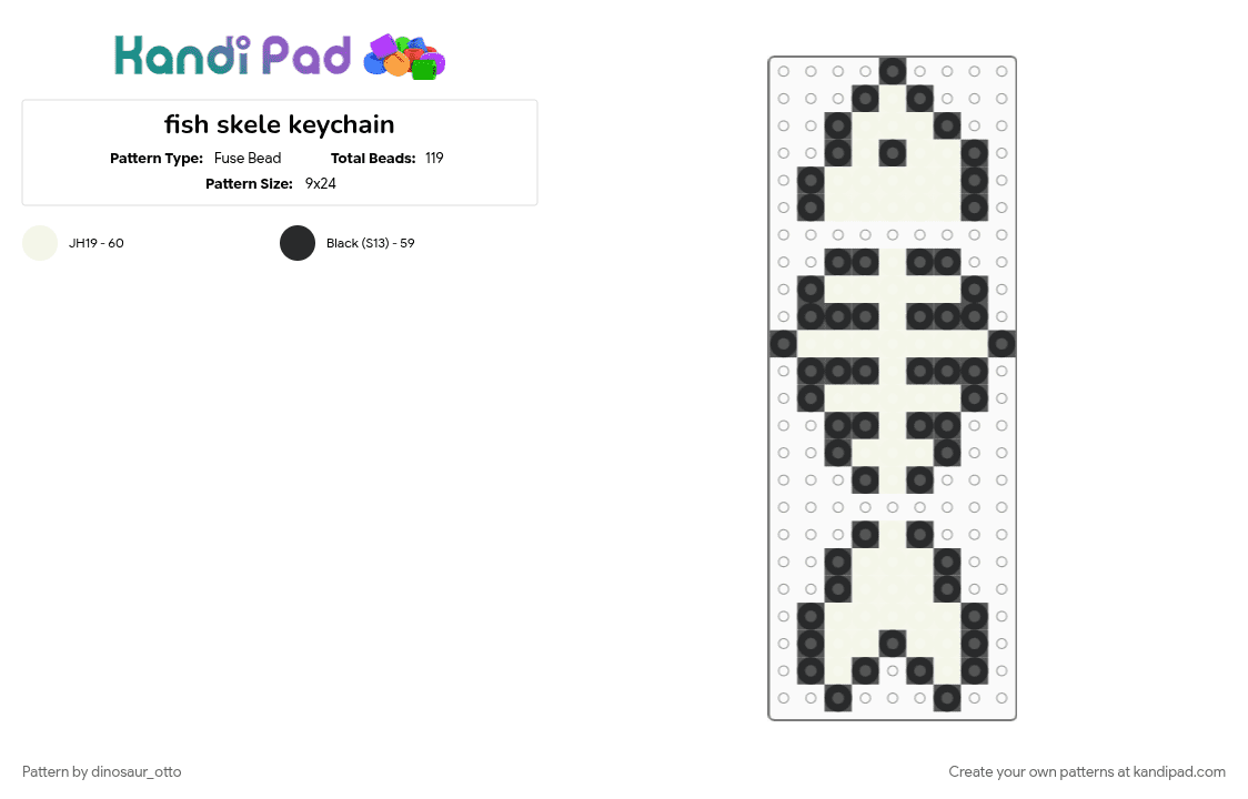 fish skele keychain - Fuse Bead Pattern by dinosaur_otto on Kandi Pad - black, bones, fish, fish skeleton, keychain, perler, skeleton, white