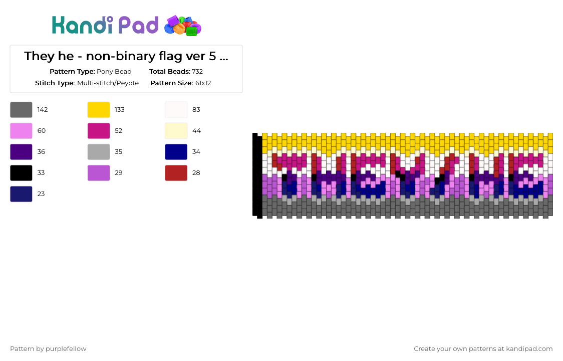 They he - non-binary flag ver 5 with bisexual - Pony Bead Pattern by purplefellow on Kandi Pad - yellow,pink,gray