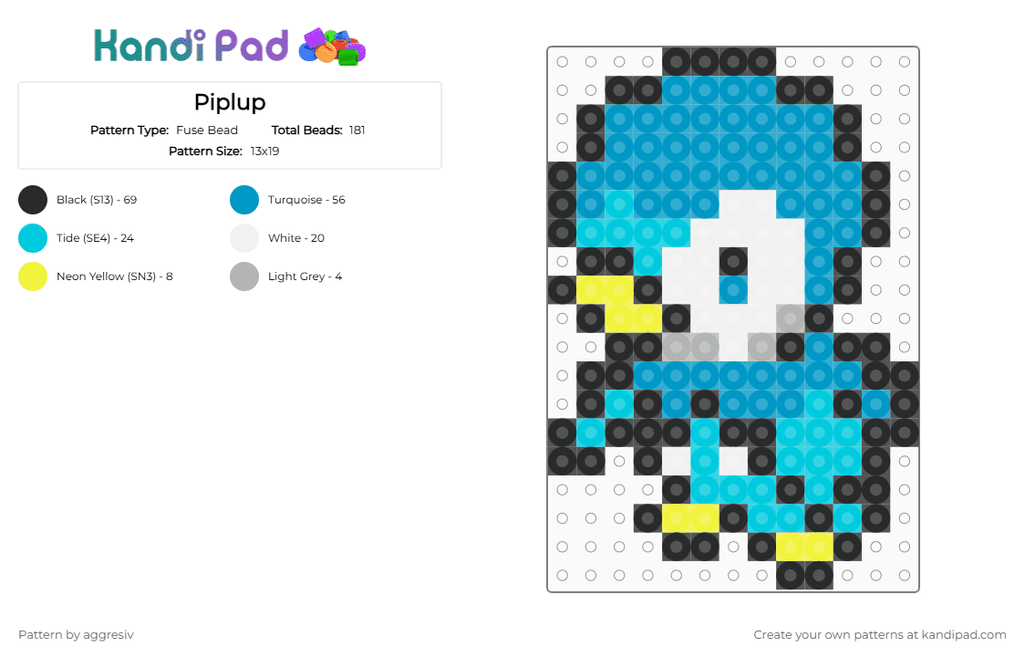 Piplup - Fuse Bead Pattern by aggresiv on Kandi Pad - light blue