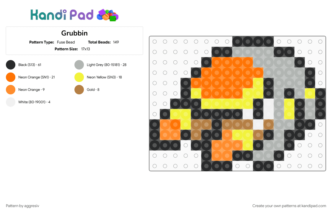 Grubbin - Fuse Bead Pattern by aggresiv on Kandi Pad - beige, orange