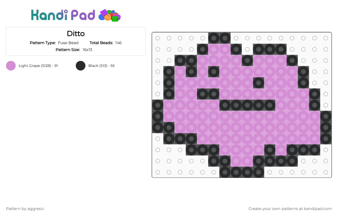Ditto - Fuse Bead Pattern by aggresiv on Kandi Pad - black, pink