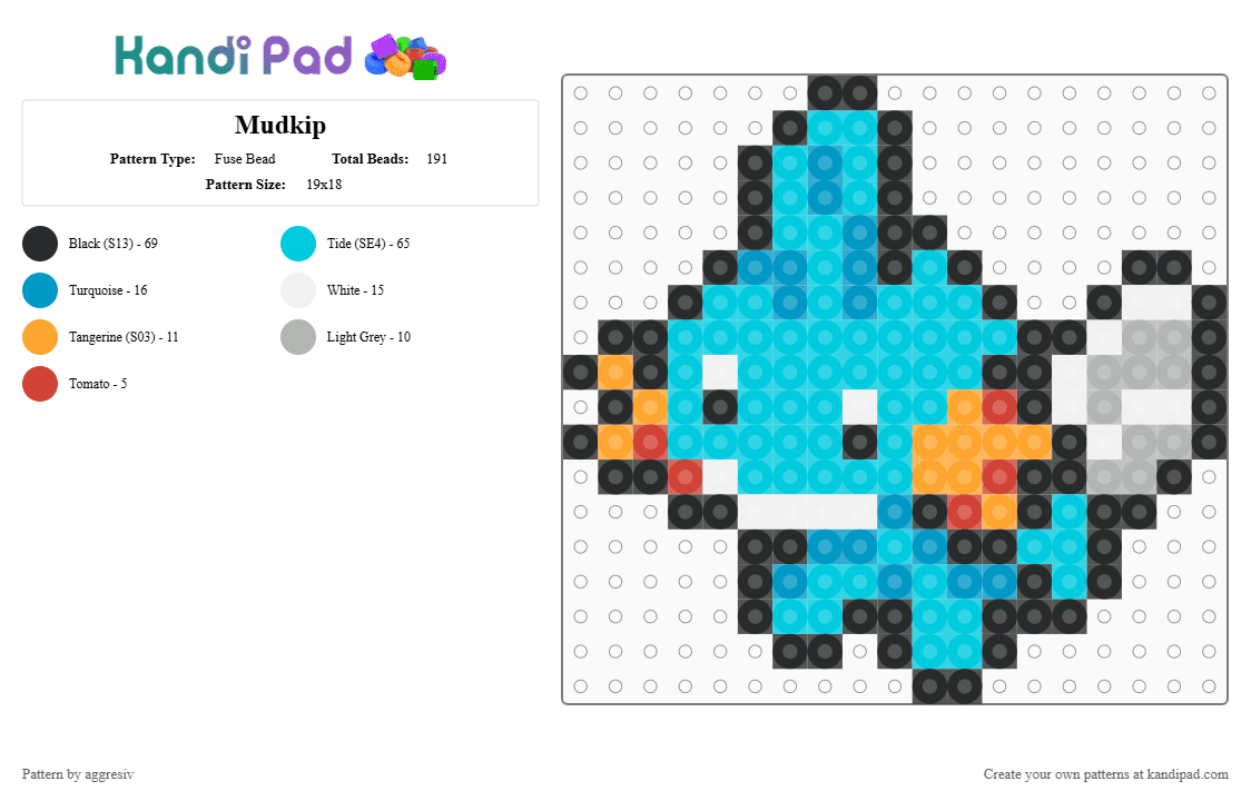 Mudkip - Fuse Bead Pattern by aggresiv on Kandi Pad - light blue