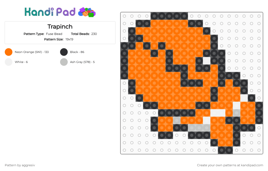 Trapinch - Fuse Bead Pattern by aggresiv on Kandi Pad - orange