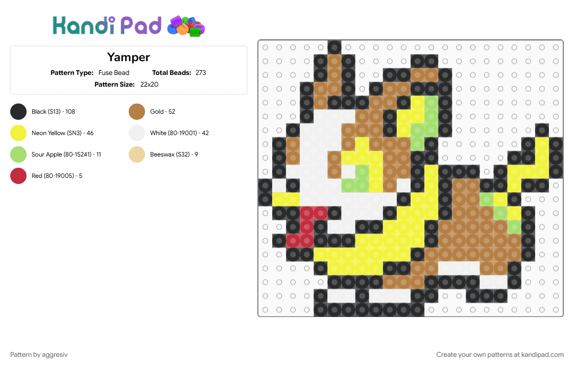 Yamper - Fuse Bead Pattern by aggresiv on Kandi Pad - tan, yellow