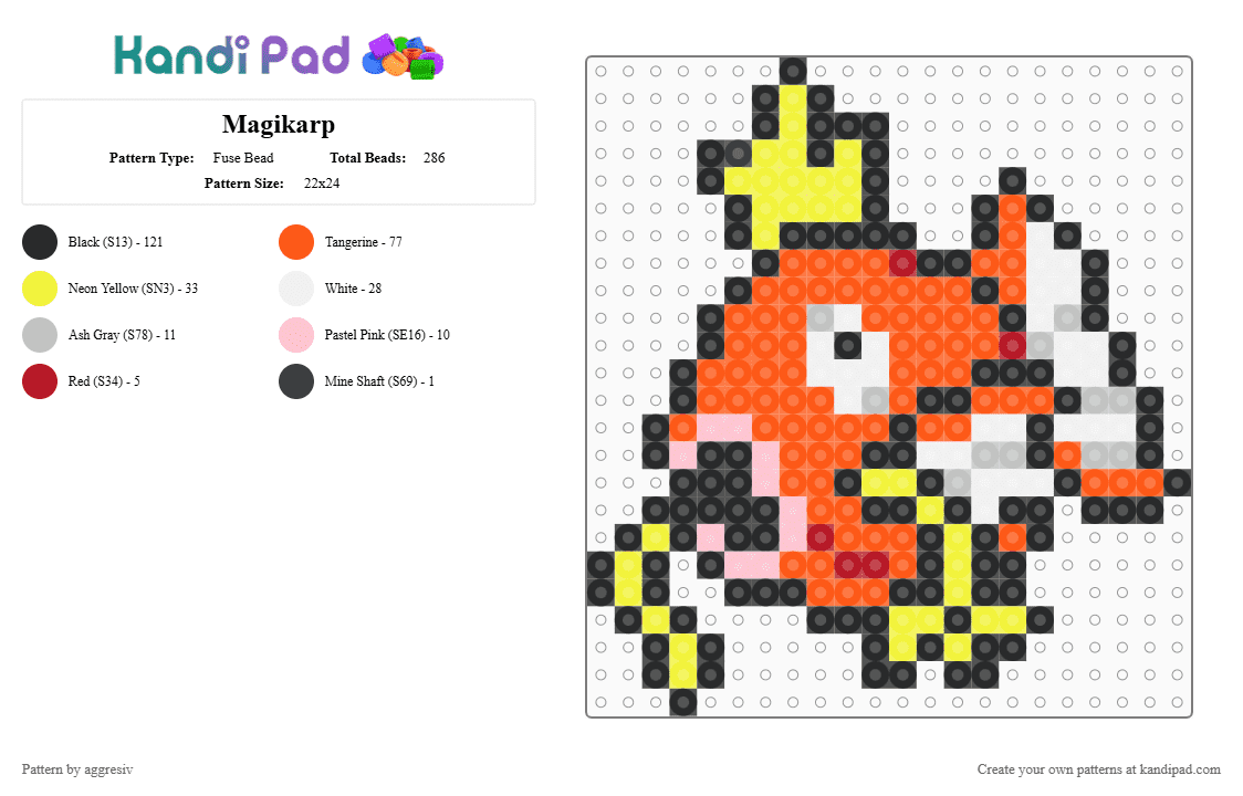 Magikarp - Fuse Bead Pattern by aggresiv on Kandi Pad - yellow,orange