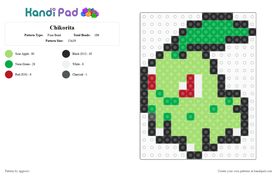 Chikorita - Fuse Bead Pattern by aggresiv on Kandi Pad - green