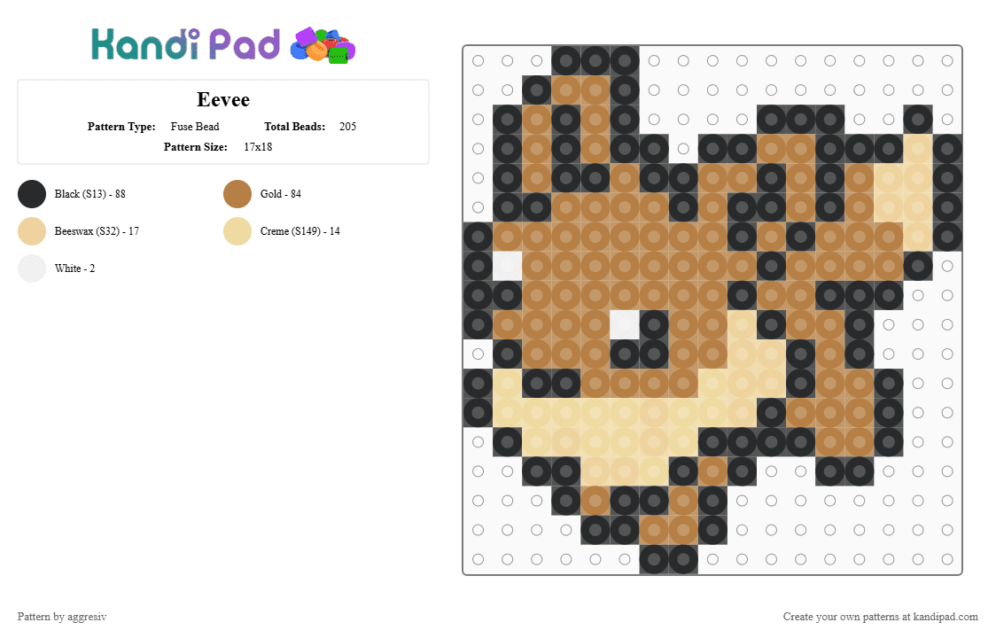 Eevee - Fuse Bead Pattern by aggresiv on Kandi Pad - tan,beige