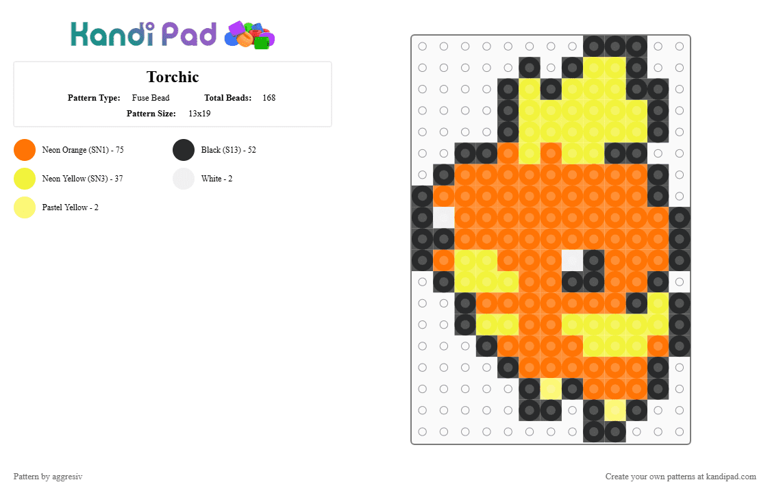 Torchic - Fuse Bead Pattern by aggresiv on Kandi Pad - yellow,orange