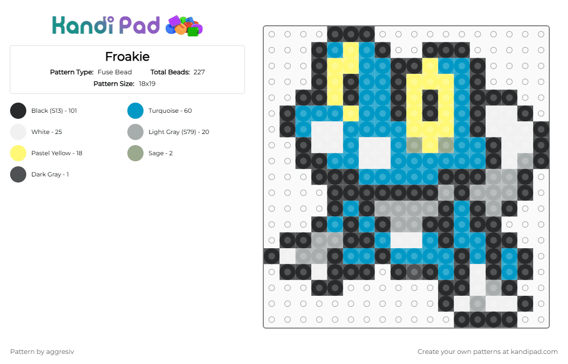 Froakie - Fuse Bead Pattern by aggresiv on Kandi Pad - light blue