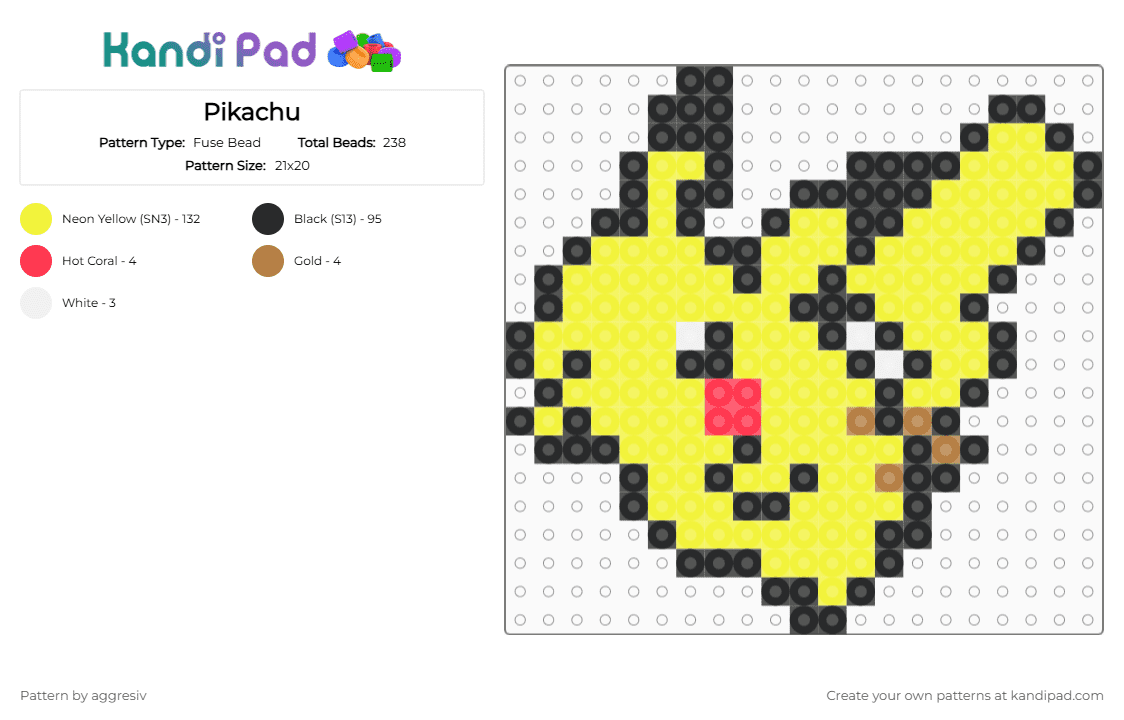 Pikachu - Fuse Bead Pattern by aggresiv on Kandi Pad - yellow