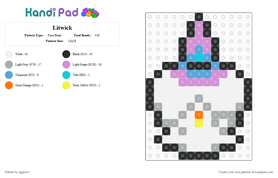 Litwick - Fuse Bead Pattern by aggresiv on Kandi Pad - white,pink,light blue,gray