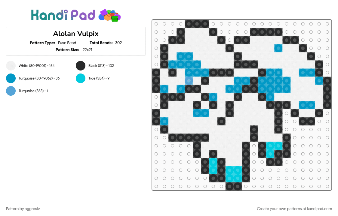 Alolan Vulpix - Fuse Bead Pattern by aggresiv on Kandi Pad - white