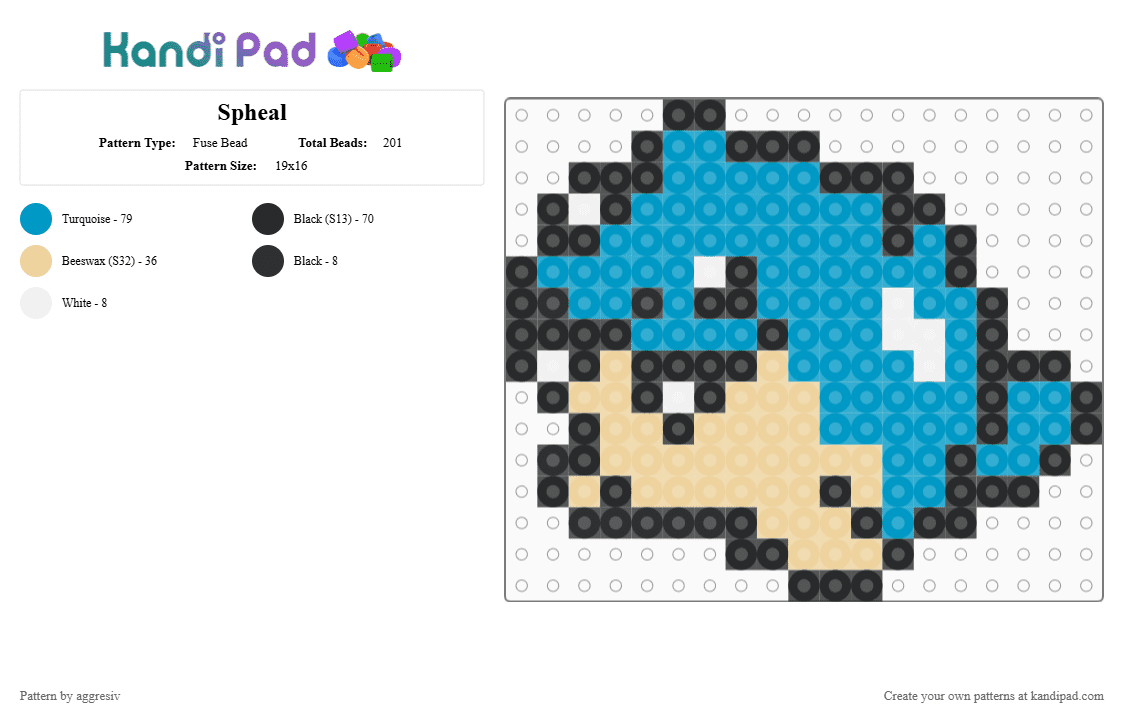 Spheal - Fuse Bead Pattern by aggresiv on Kandi Pad - beige, light blue