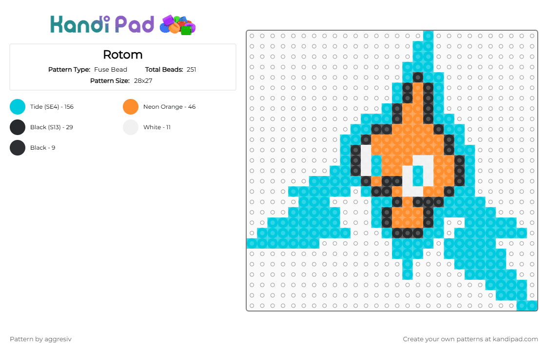 Rotom - Fuse Bead Pattern by aggresiv on Kandi Pad - light blue
