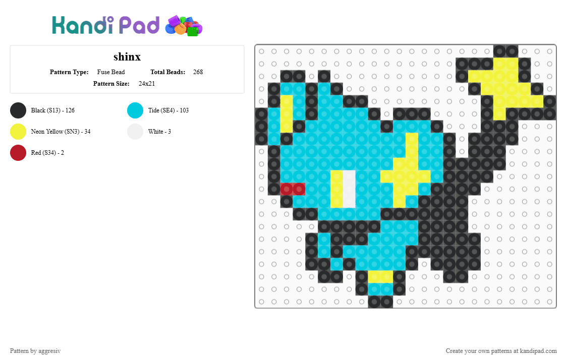 shinx - Fuse Bead Pattern by aggresiv on Kandi Pad - light blue