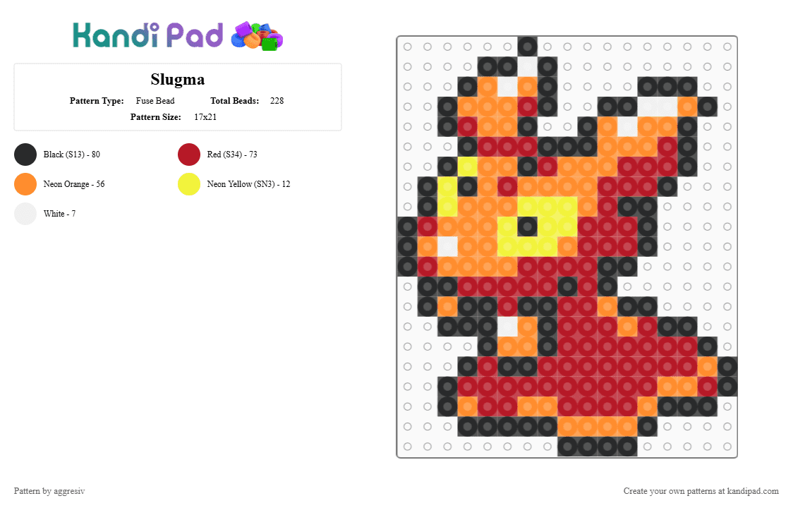 Slugma - Fuse Bead Pattern by aggresiv on Kandi Pad - orange,red