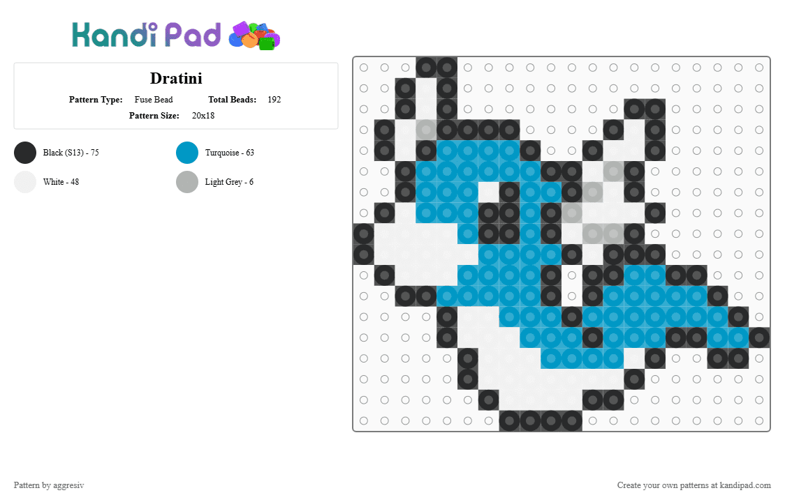 Dratini - Fuse Bead Pattern by aggresiv on Kandi Pad - light blue