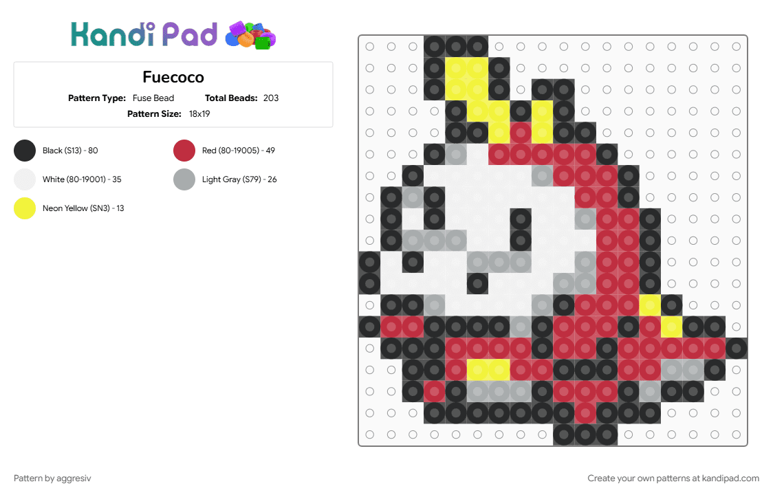 Fuecoco - Fuse Bead Pattern by aggresiv on Kandi Pad - red
