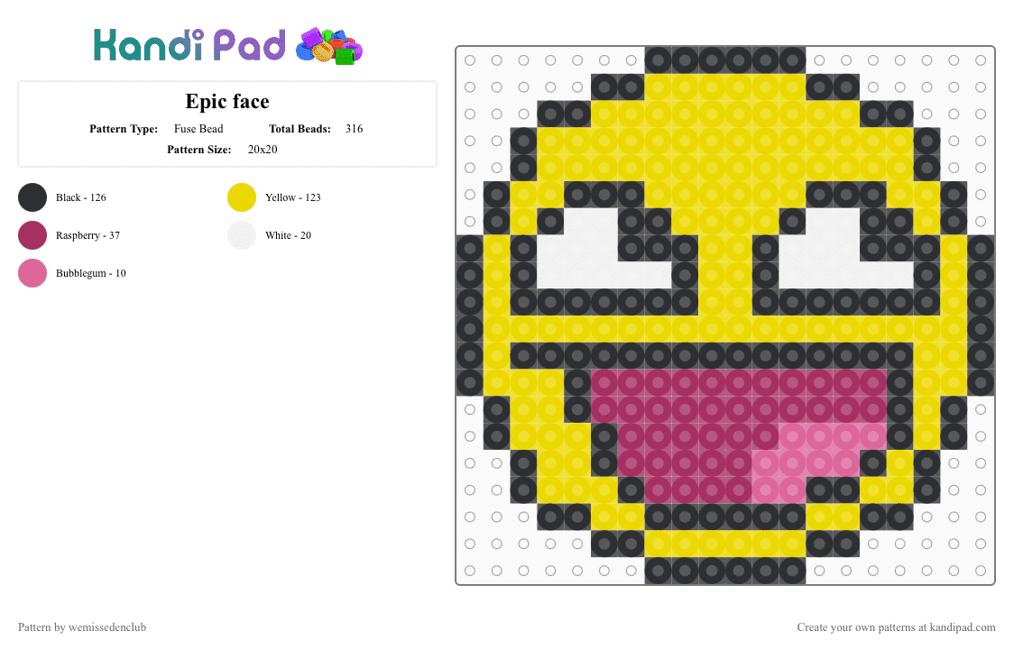 Epic face - Fuse Bead Pattern by wemissedenclub on Kandi Pad - yellow,pink