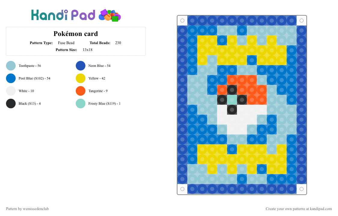 Pokémon card - Fuse Bead Pattern by wemissedenclub on Kandi Pad - blue,light blue