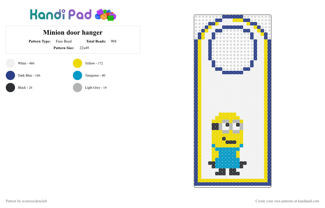 Minion door hanger - Fuse Bead Pattern by wemissedenclub on Kandi Pad - white,blue,yellow