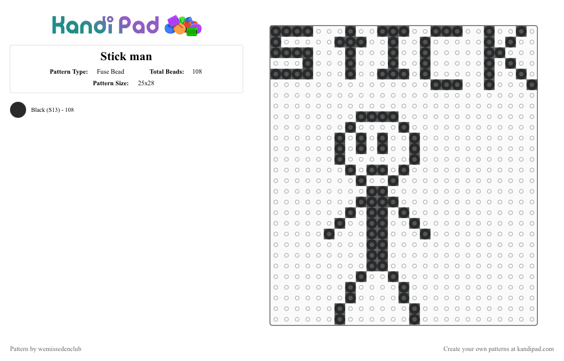 Stick man - Fuse Bead Pattern by wemissedenclub on Kandi Pad - 