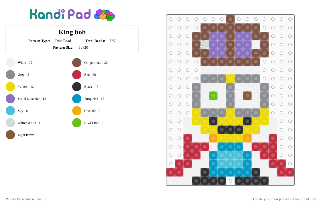 King bob - Fuse Bead Pattern by wemissedenclub on Kandi Pad - tan,yellow,light blue,colorful
