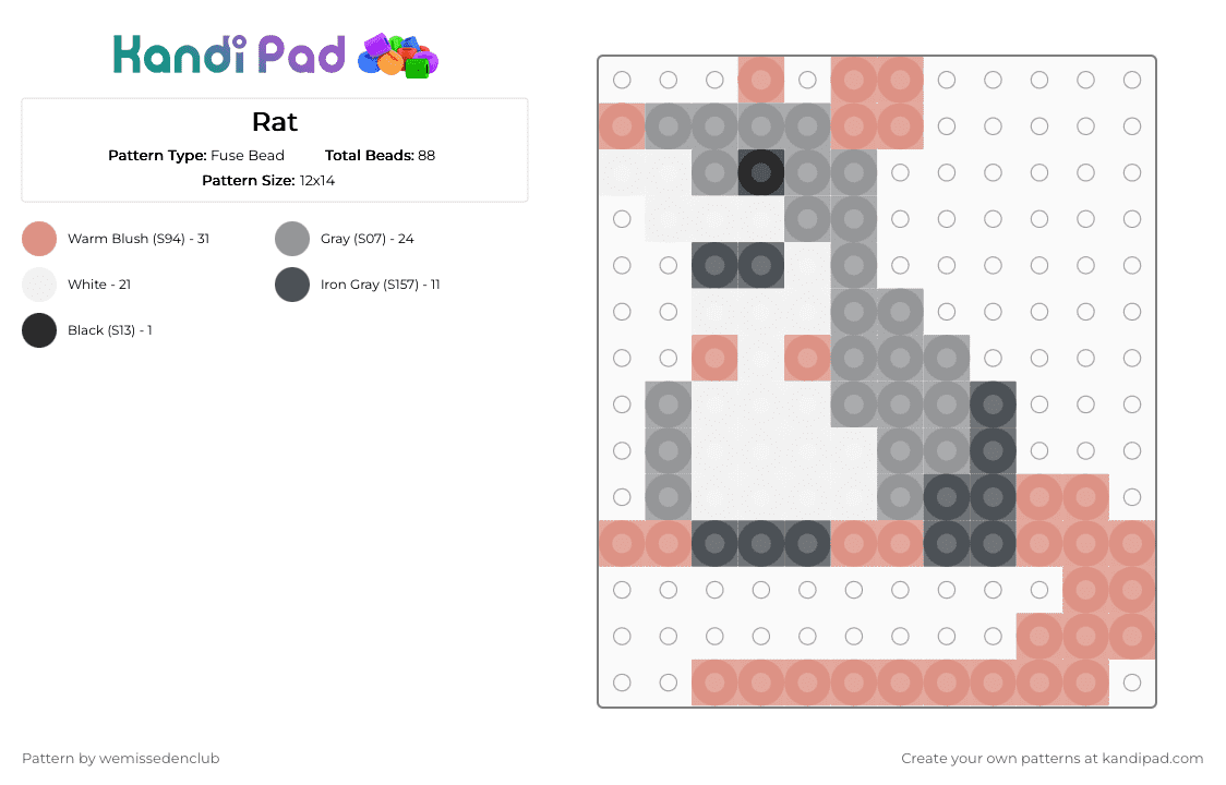 Rat - Fuse Bead Pattern by wemissedenclub on Kandi Pad - beige,gray