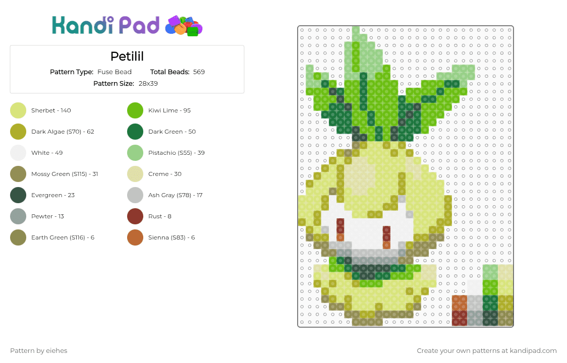 Petilil - Fuse Bead Pattern by eiehes on Kandi Pad - yellow,green,pokemon