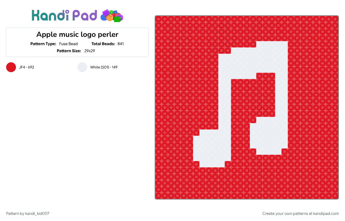 Apple music logo perler - Fuse Bead Pattern by kandi_kid007 on Kandi Pad - apple, cotdstreamingmusic, easy, logo, music, red