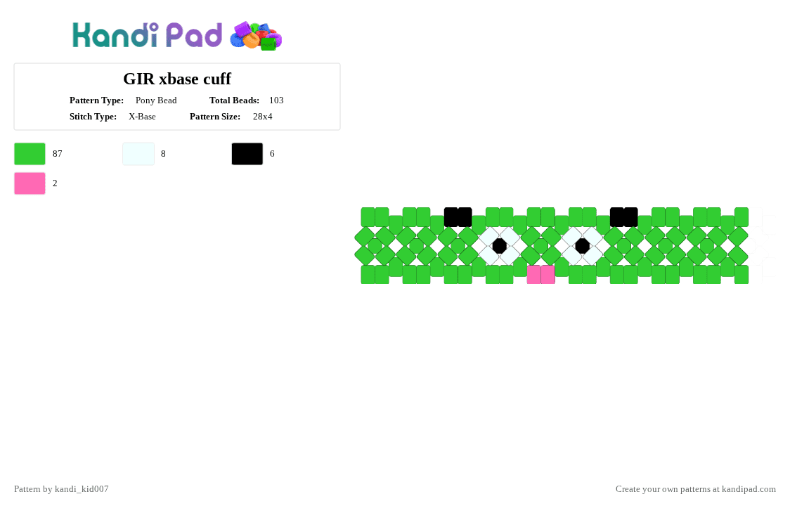 GIR xbase cuff - Pony Bead Pattern by kandi_kid007 on Kandi Pad - green,gir,xbase,cuff