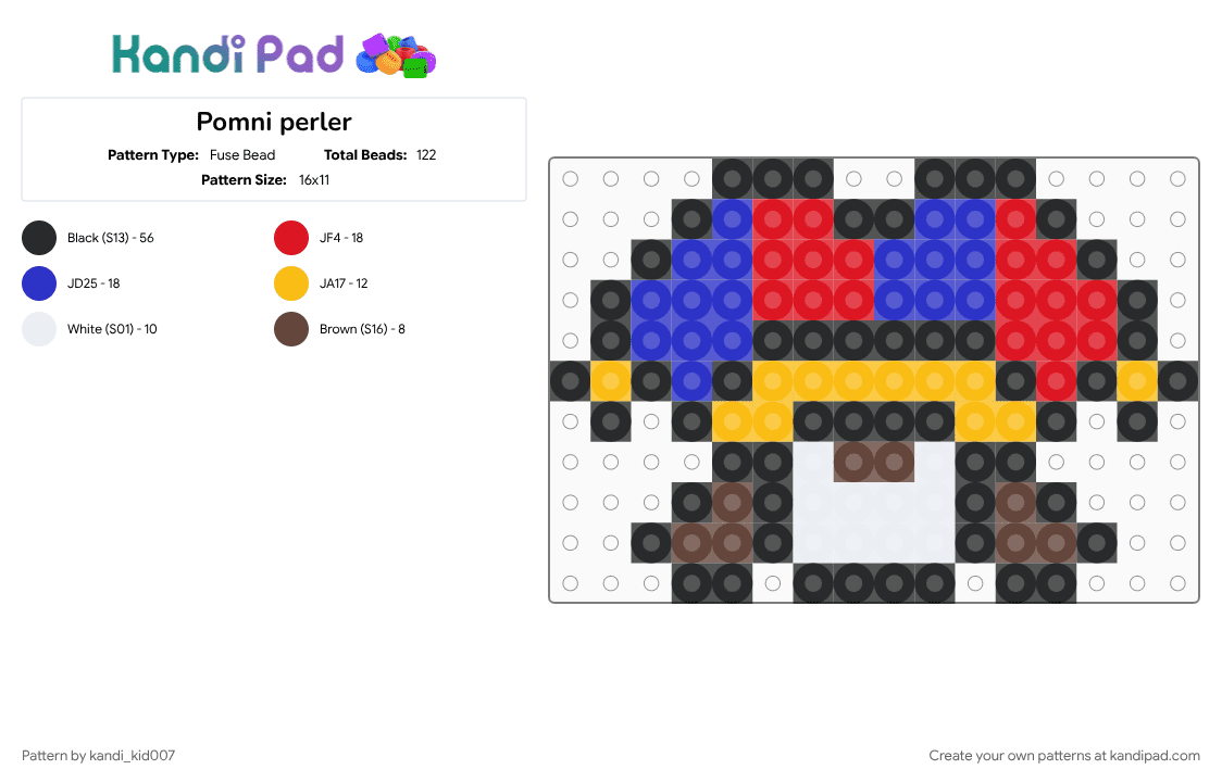 Pomni perler - Fuse Bead Pattern by kandi_kid007 on Kandi Pad - black, cute, easy, mini, pomni, purple, red, small, tadc