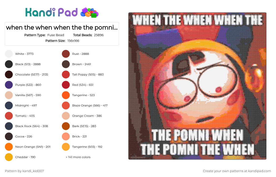 when the when when the the pomni when the pomni the when - Fuse Bead Pattern by kandi_kid007 on Kandi Pad - tadc,meme,tadcmeme,perler,panel,big