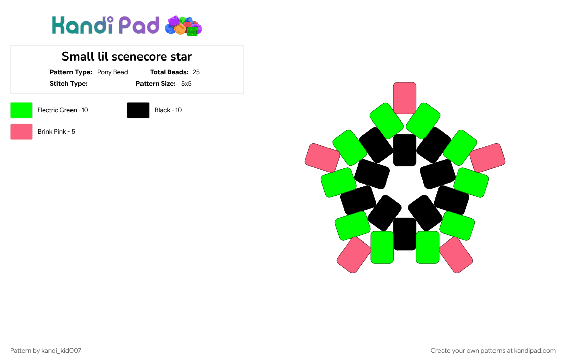 Small lil scenecore star - Pony Bead Pattern by kandi_kid007 on Kandi Pad - cotdscenekidfashion, easy, green, red, scene, small, star