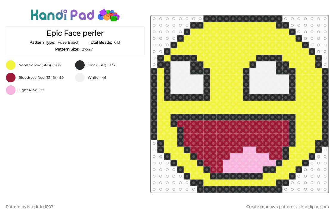 Epic Face perler - Fuse Bead Pattern by kandi_kid007 on Kandi Pad - epic face, perler, yellow