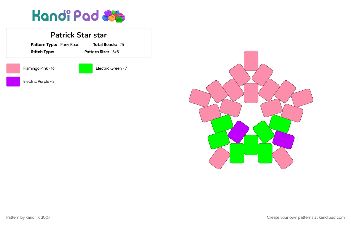 Patrick Star star - Pony Bead Pattern by kandi_kid007 on Kandi Pad - easy, green, patrick star, patrickstar, pink, small, spongebob, star