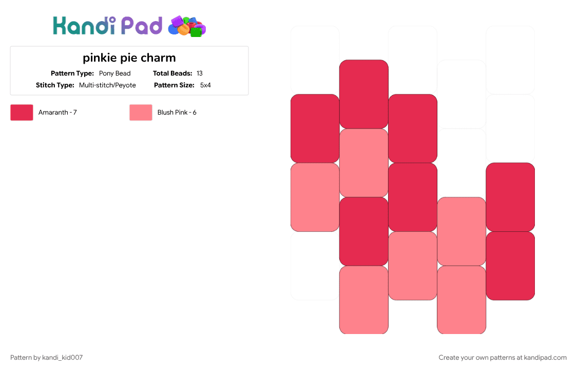 pinkie pie charm - Pony Bead Pattern by kandi_kid007 on Kandi Pad - cute, easy, mlp, pink, pinkie pie, pinkiepie, red, small